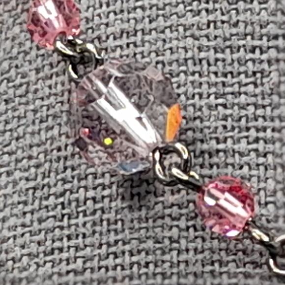 Vintage Pink Crystal Bead Wire Wrapped Necklace, Pink Beads, 34 Inches - Picture 4 of 10
